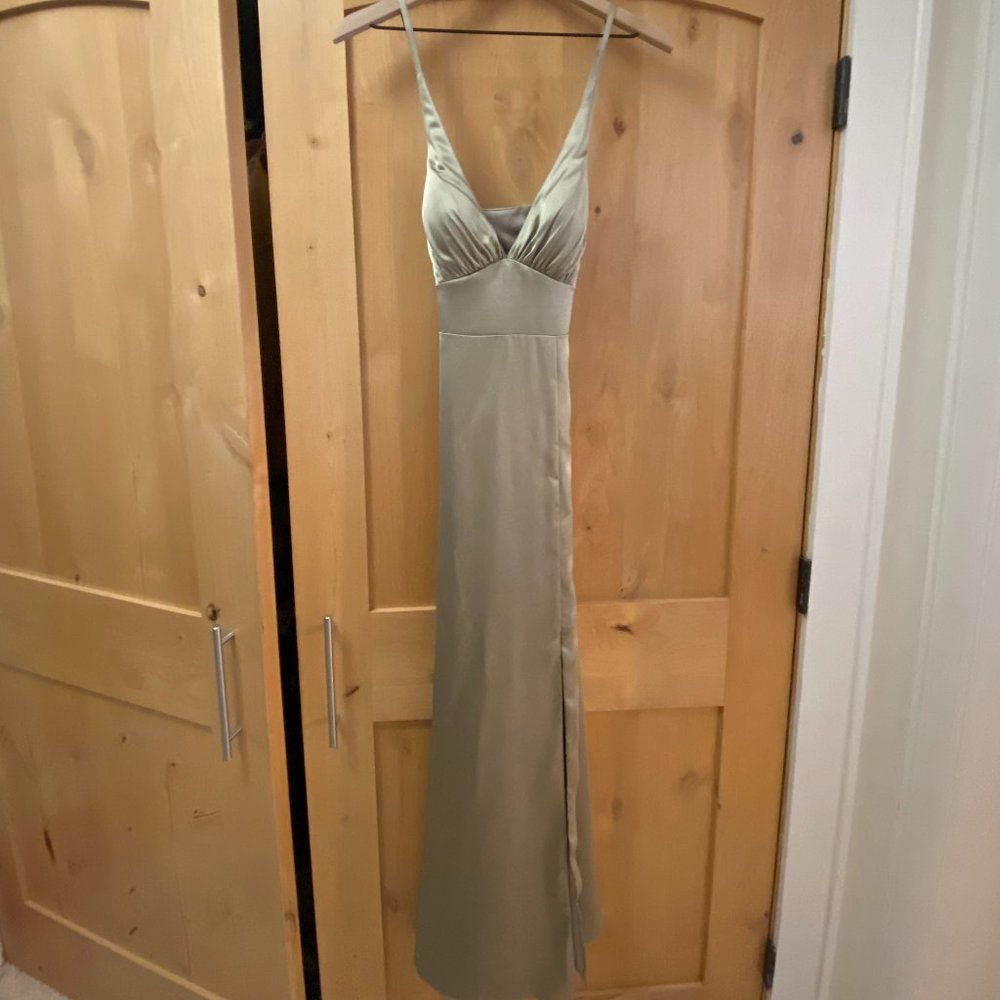 Revelry Carmen Satin Dress (Silver Sage)